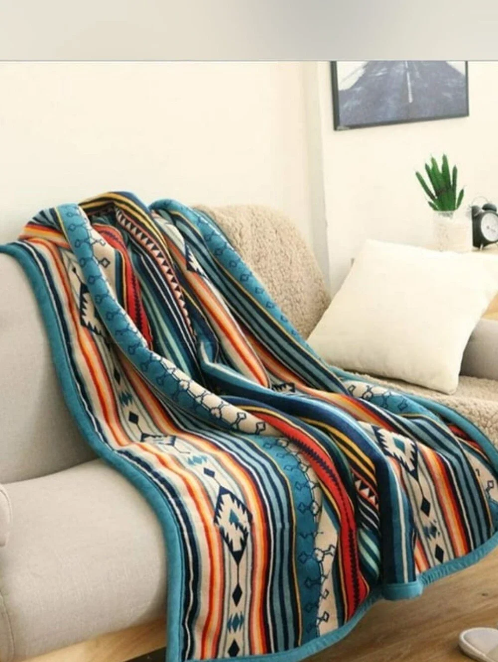 Blue Striped Southwestern Throw Blanket - Cozy Home Bedding